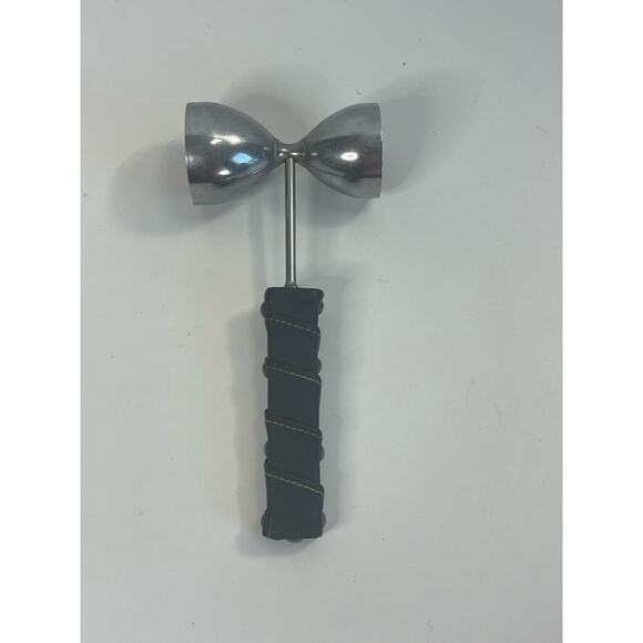 Vintage Double Sided Jigger Shot Cocktail Wine Glass Leather Handle - Picture 1 of 4